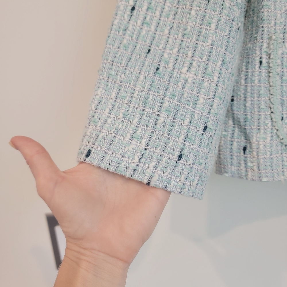 Alfred Dunner Blue White Aqua Boucle Tweed Suit Blazer Jacket 14 Petite - Picture 8 of 15